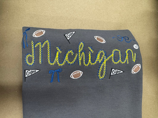 Embroidered preppy michigan crew