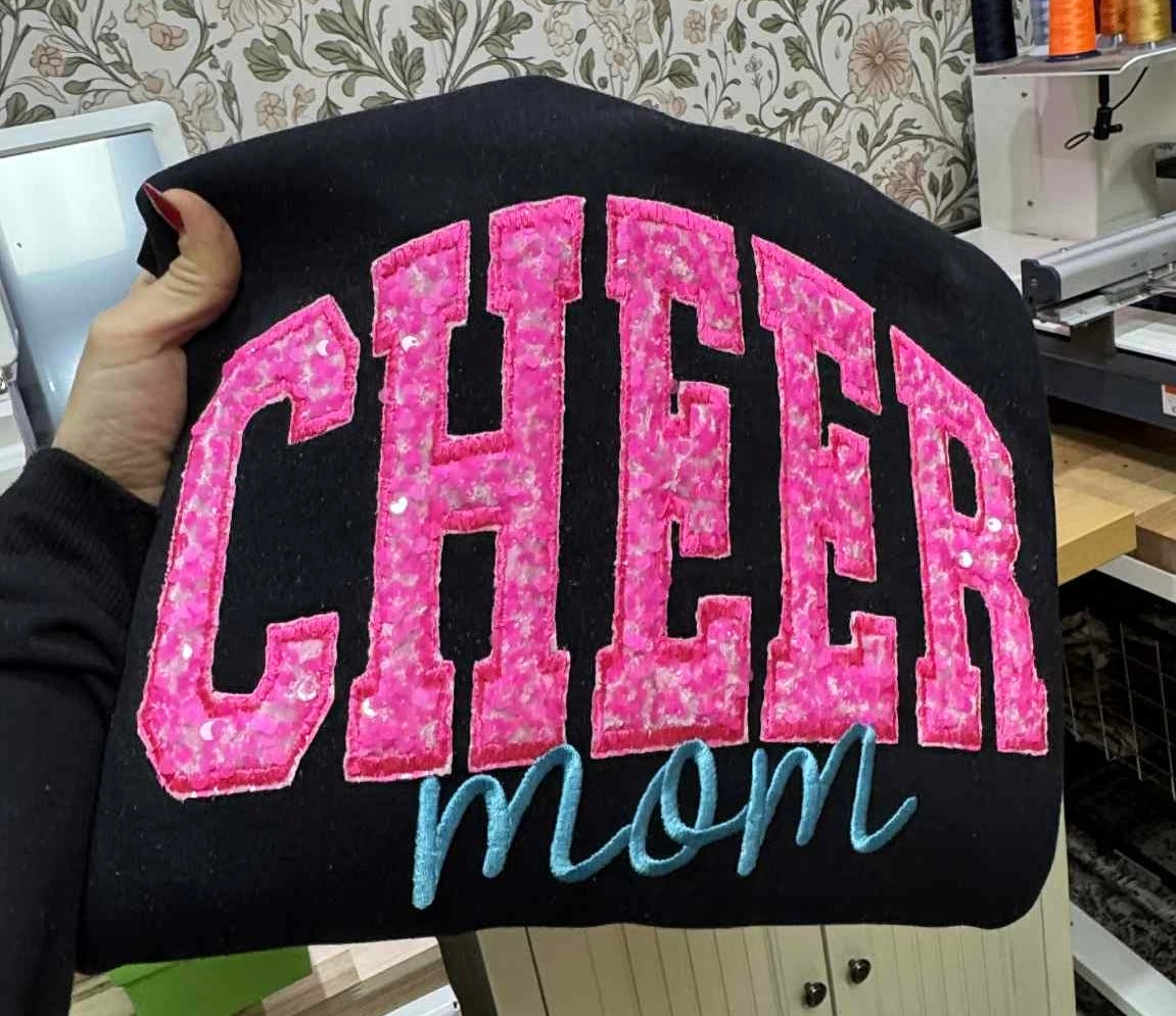 Embroidered cheer mom crewneck