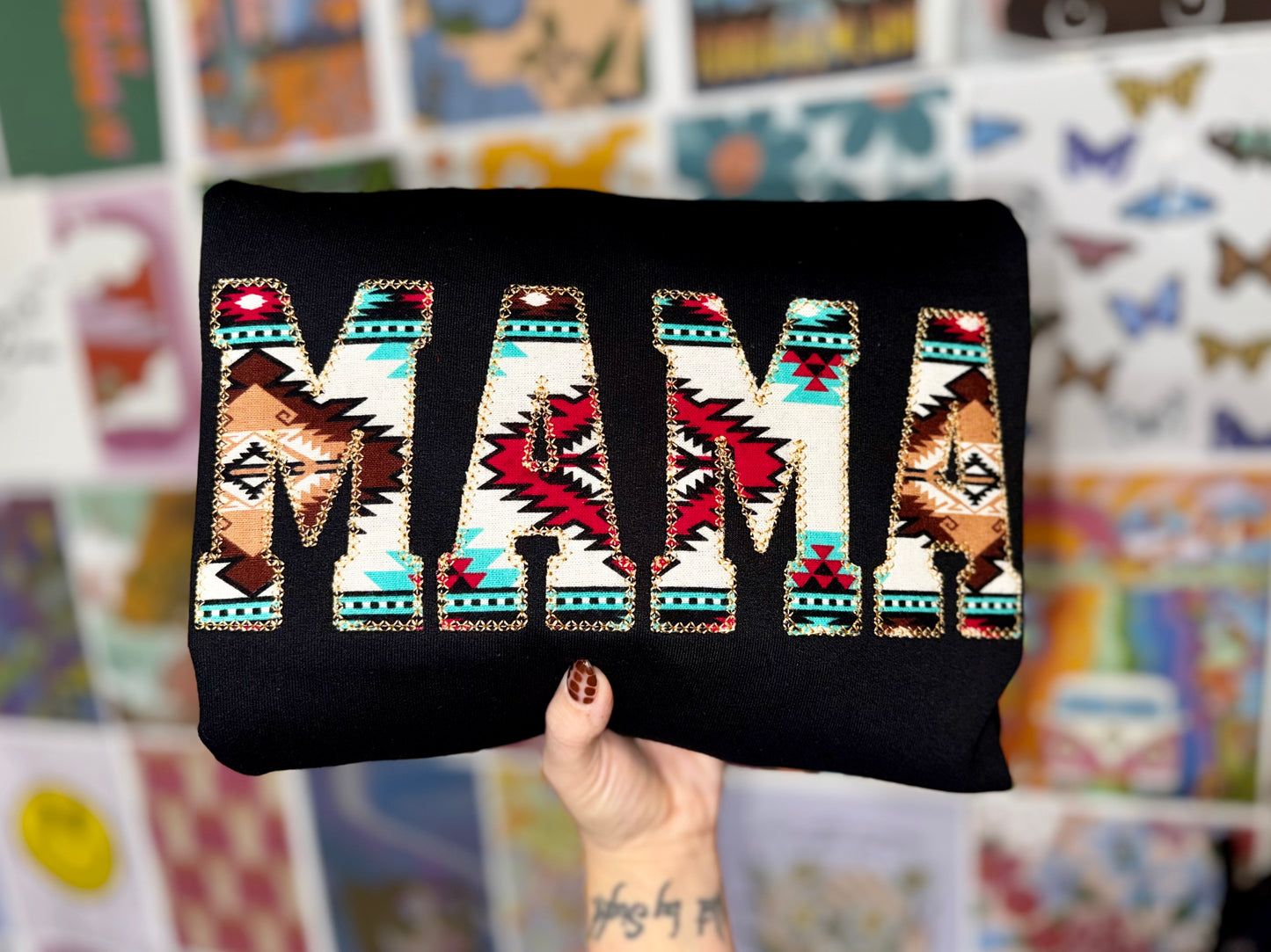 Embroidered mama western crewneck