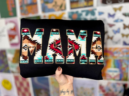 Embroidered mama western crewneck
