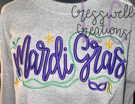 Embroidered 3D Mardi Gras crewneck