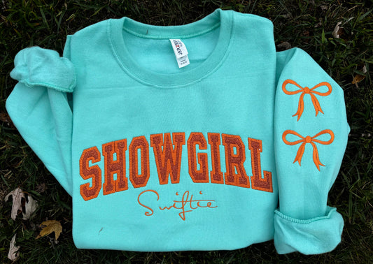 Embroidered showgirl crewneck