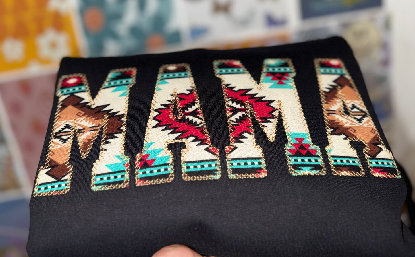 Embroidered mama western crewneck