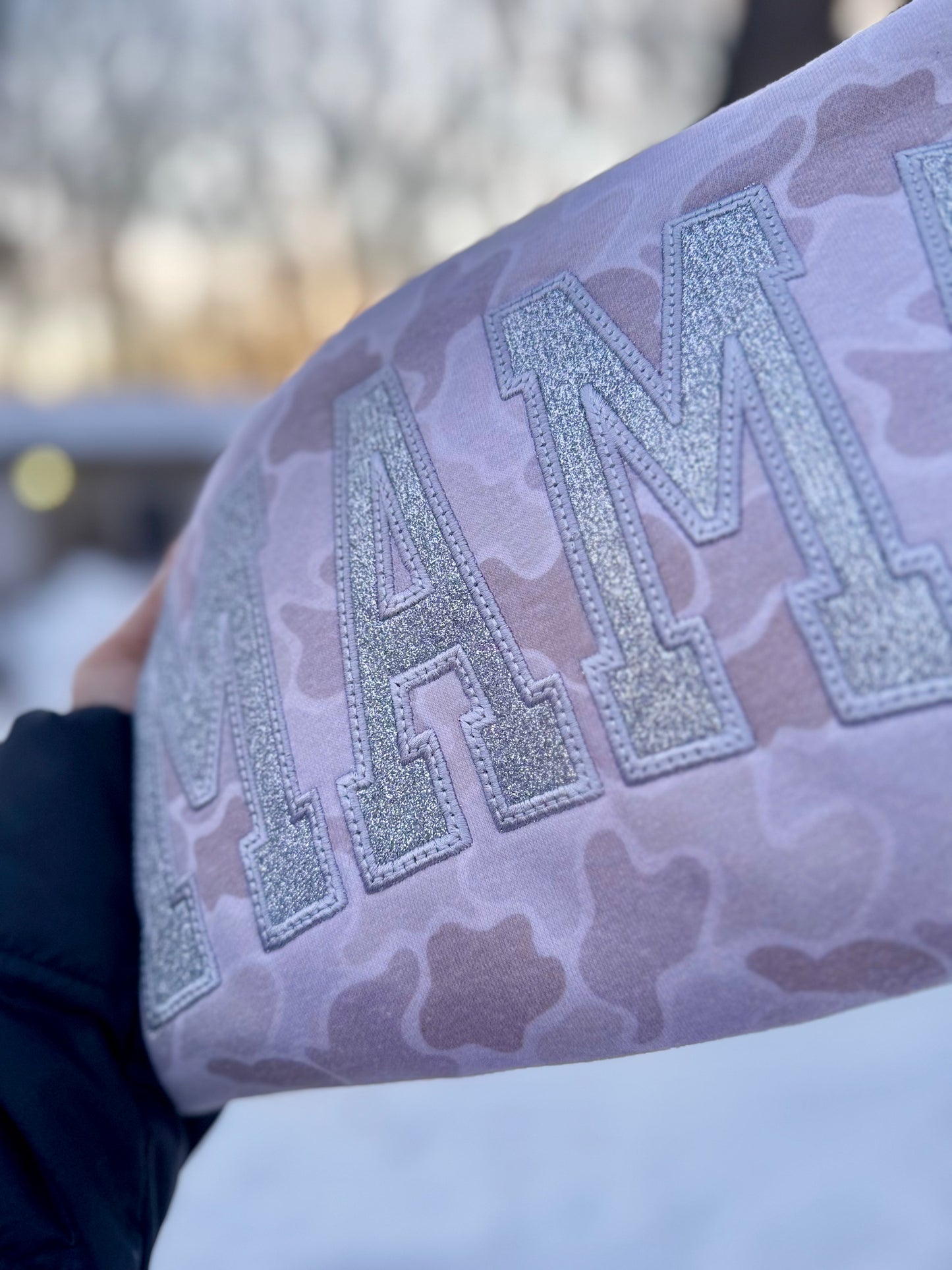 Embroidered camo mama crewneck