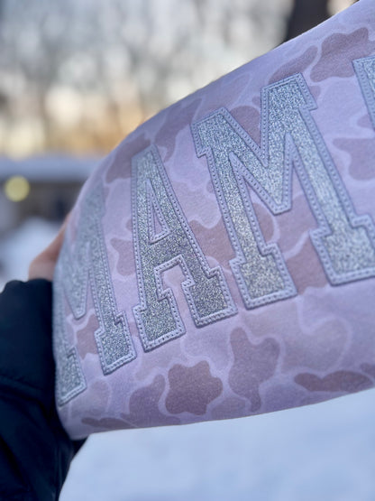 Embroidered camo mama crewneck