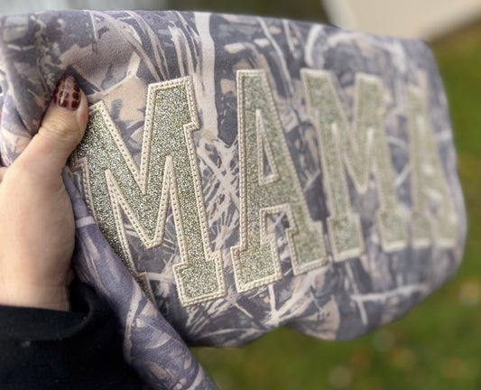 Embroidered dark camo mama crewneck