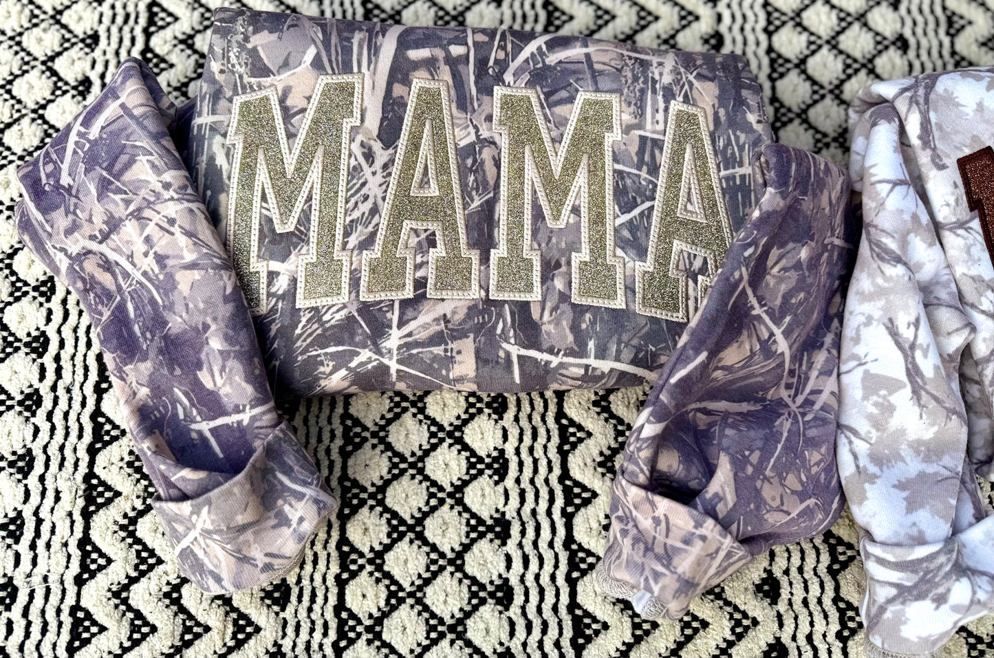 Embroidered dark camo mama crewneck