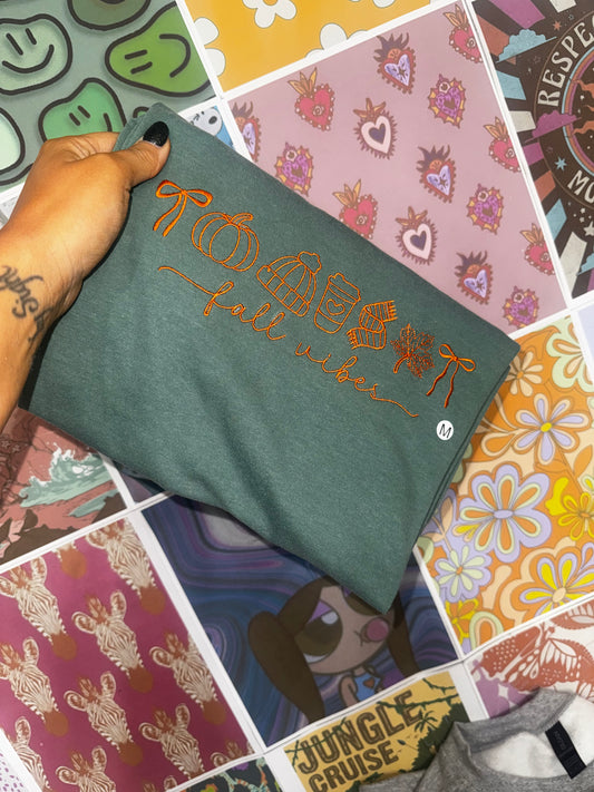 Embroidered fall vibes comfort colors tee