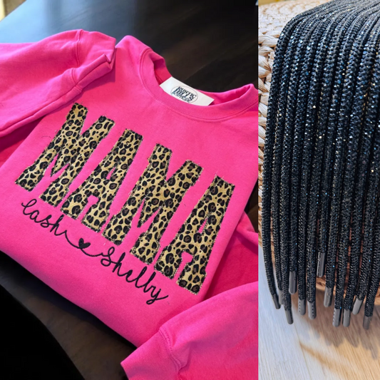 Embroidered MAMA hoodie w/rhinestone string