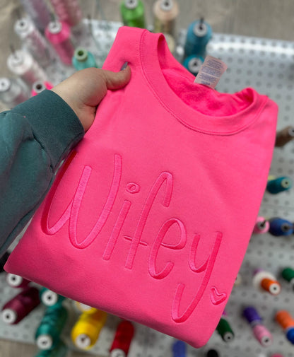 Embroidered wifey tone on tone crewneck