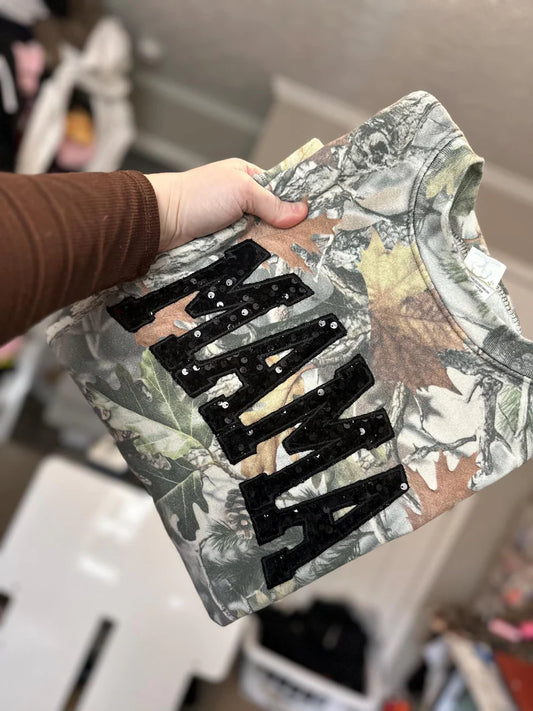 Embroidered sequin mama  crewneck