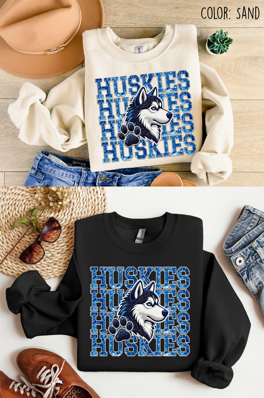 Adult Huskies Faux Embroidered/Glitter