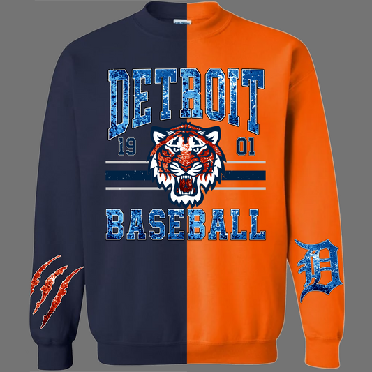 Faux Sequin Split Crewneck Tigers