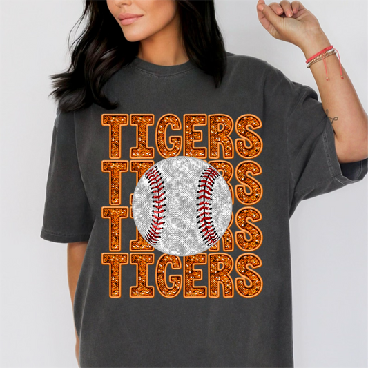 Faux Embroidered/Glitter Tigers